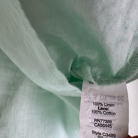 J. Crew Linen & Lace Short Sleeve Blouse Top in Mint Style C3489 Size 10 - Picture 11 of 11